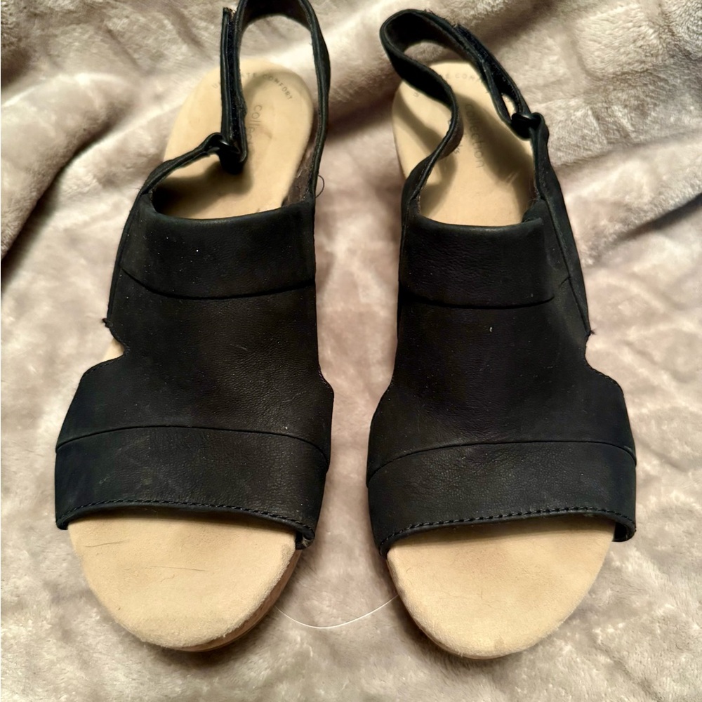 Clarks Black and Cream Wedges